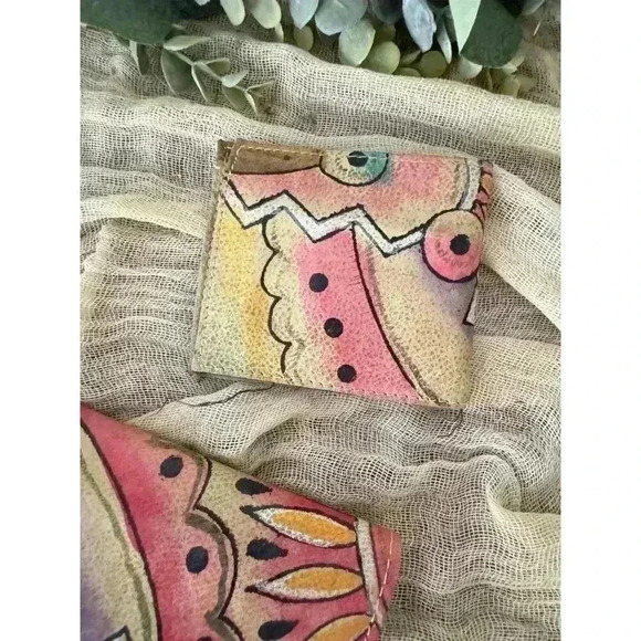 1980’s Emily Ann of‎ Boca Raton Leather clutch  bi fold wallet ethnic geometric - Picture 3 of 9